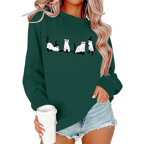 Sudadera de Halloween con estampado de calabaza y cuello redondo para mujer