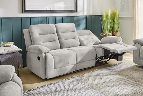 Gemütliches Dreisitzer Sofa mit Federkernpolsterung und Wellenfedern B220/T98/H103 cm, verstellbare 3er Couch durch halbautomatische Relaxfunktion, Bezug Chenille in Grau / 15503 – Bild 7