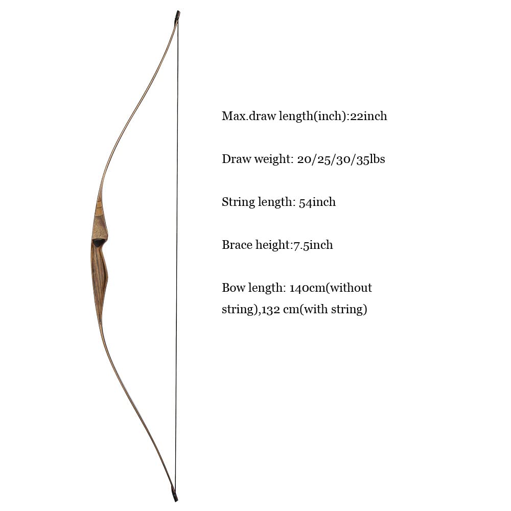 Huntingdoor Tiro con L'Arco 54 '' Arco Lungo da Caccia Ricurvo Arco e Freccia Arco Tradizionale da Caccia in Legno 20 25 30 35 LBS con silenziatore a Sfere Lontra (30lbs)