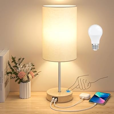 AKASUKI 18Inch Table Lamp with Dual Charging Station, 3 Way Dimmable Touch Lamp for Bedroom, Living Room, Office(LED Bulb Included)