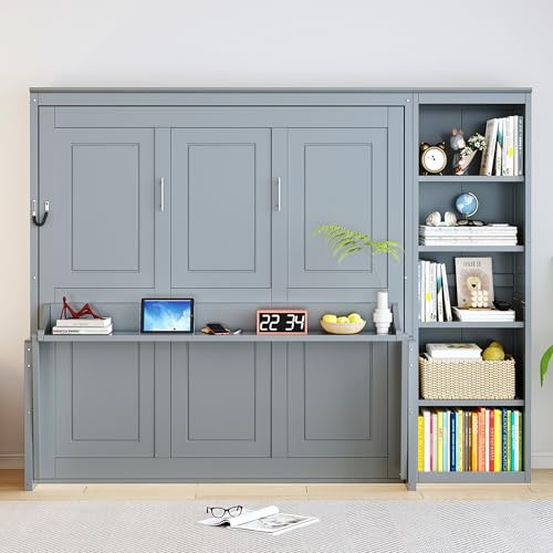 THINK 30 Murphy Bed with Desk and Bookshelf, Queen Size,