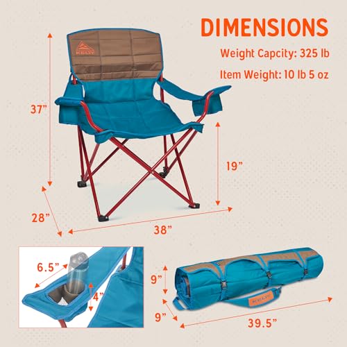 Image of Kelty Deluxe Lounge Chair - Folding Outdoor Camp Chair, Insulated Cupholders, Customized Recline, Steel Frame, Padded Roll Storage, 2024 (Deep Lake)