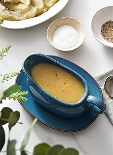 Le Tauci 17Oz Gravy Boat With Saucer Stand, Set Of 1, Ceramic Sauce Boat With Tray For Salad Dressings, Creamer, Broth, Black Pepper, Ceylon Blue #TOP4