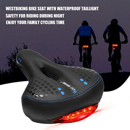 West Biking Bike Seat with Tail Light, Most Comfortable Bicycle Saddle, Wide Soft Gel Cycle Seat Cushion for Road Mountain Bike,Exercise Bikes,Spinning Bike,Hybrid Bike