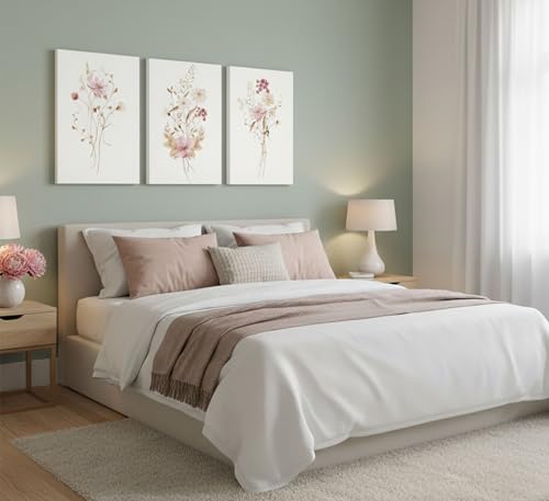 Image of JASMIE 3Pcs Pink Floral Canvas Wall Art