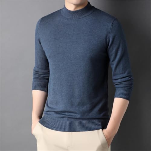 Men Mock Neck Pullover Solid Color Turtleneck Knitwear Autumn Winter Sweater4