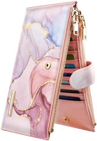 Womens RFID Blocking Leather Multi Card Organizer Bifold Wallet with Zipper Pocket,Watercolor Pink