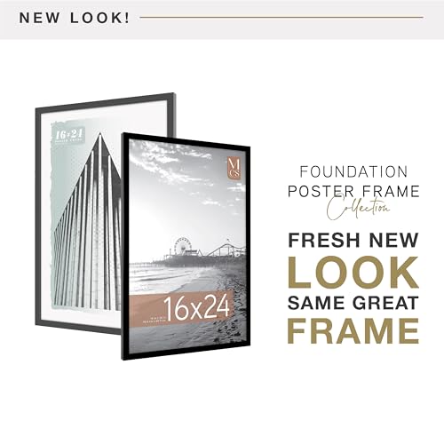 Image of MCS Foundation 16x24 Poster Frame Traditional Black, Vertical & Horizontal Wall Hanging Large Picture Frame for Photos, Posters & Art Prints (1-Pack)