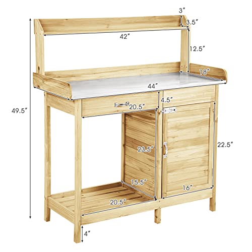 S-AFSTAR-Outdoor-Potting-Bench-Table-Wooden-Garden-Work-Station-with-Drawer-Storage-Cabinet-Open-Shelf-Side-Hooks-Metal-Tabletop-Gardening-Workbench-Potting-Benches-for-Outside-Backyard-Balcony S AFSTAR Outdoor Potting Bench Table Wooden Garden Work Station with Drawer Storage Cabinet Open Shelf Side Hooks Metal Tabletop Gardening Workbench Potting Benches for Outside Backyard Balcony