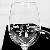 2 copas de vino Copas de vino personalizadas mediante grabado a láser con estuche a juego - Regalo personalizado para novios, parejas, bodas, eventos (Nombres y fecha)
