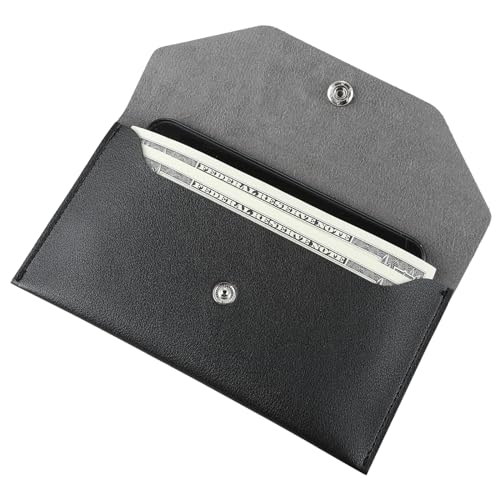 Mabor Envelopes pretos para dinheiro PU couro envelope carteira pequenos envelopes para dinheiro reu
