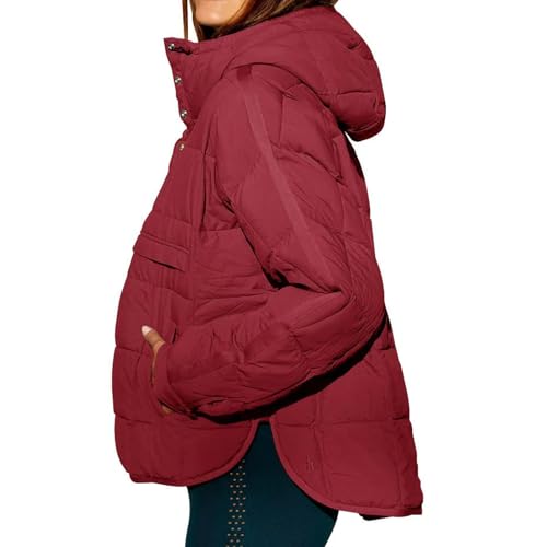 Womens Oversized Puffer Jacket Quilted Dolman Hoodies, Pullover Quilted Lightweight Jacke, Quarter Button Casual Padded Coats3