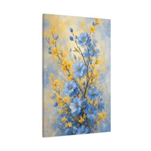 Toile imprimée fleurs bleu jaune résout mur vide salon 60x90cm