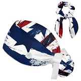 Scrub Caps Women with Button,Adjustable Surgical Caps with Ponytail Pouch,American Flag 4th of July Working Cap with Bow