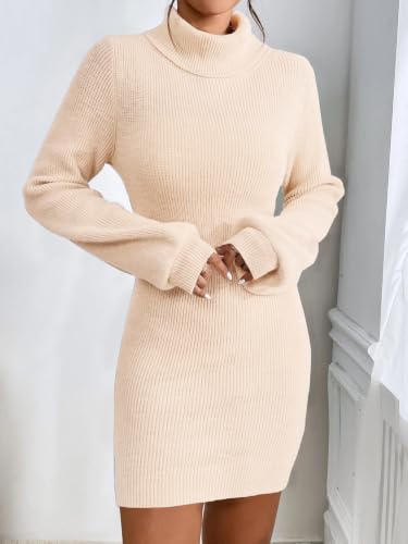 Image of Turtleneck Sweater Dress for Women Knit Mini Bodycon XS-XXL