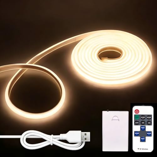 3M LED Strip Batteriebetrieben,Hohe Dichte LED strip Lights mit Netzteil,Wasserdicht Diffusion Flex LEDstreifen,Fernbedienung Dimmbar für Innen Aussen Schlafzimmer Küche DIY Globe Lichterkette