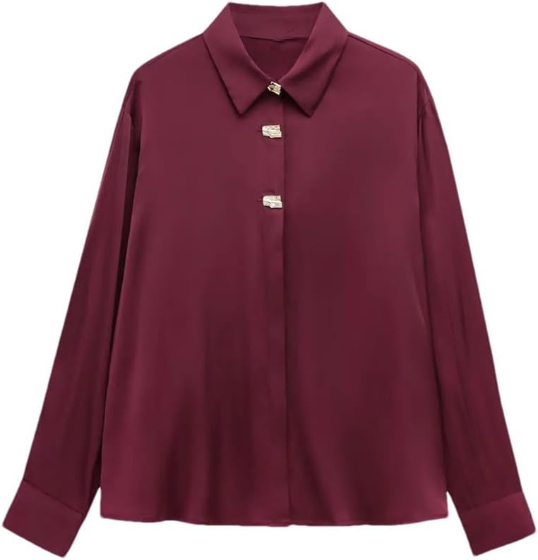 Women's Button Solid Long Sleeve Office Shirt