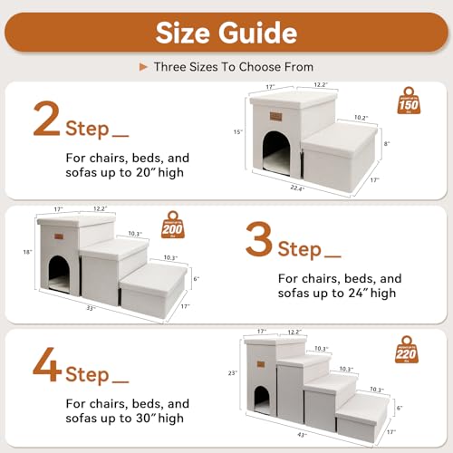 Image of Zerbuger Dog Stairs with Condo 15 inch H, 2-Step Wider Dog Steps for Small /Medium /Large Old Dogs Cats, Folding Sturdy Storage Pet Stairs Climbing Bed Couch, Ramp for Car Hold Up to 150 lbs, Beige