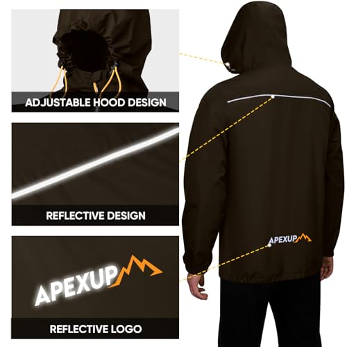 Image of APEXUP Packable Rain Jacket Men Waterproof Lightweight Raincoat with Hood