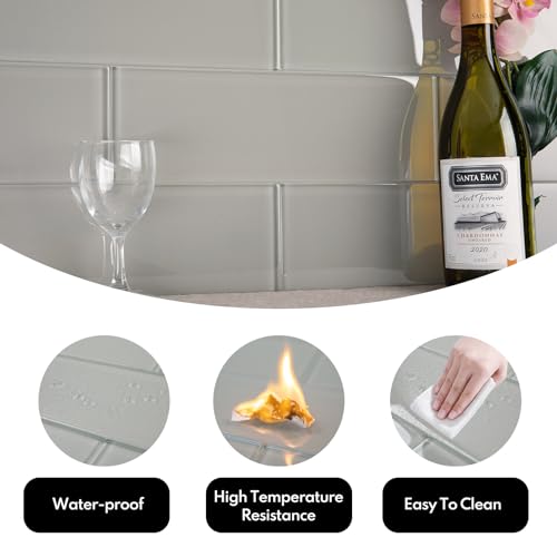 Lovdeco Warm Grey Glass Subway Tile, Glass for Bathroom Kitchen Shower Backsplash Wall, 4 x 12 Inches, 4 Sq.Ft. by Lovdeco - Used condition - Image 3