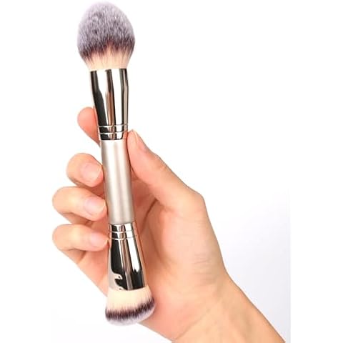 Dual-Ended Foundation Brush: Round & Angled Pro-Grade makeup brushes, 100% Vegan Synthetic Makeup Brush for Flawless Blending and Application of Liquid, Powder, Cream, Blush Cover