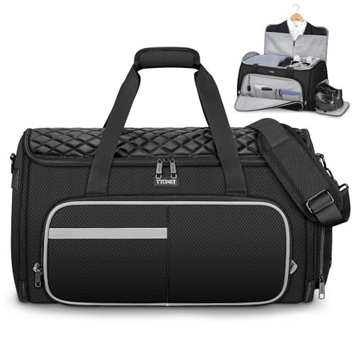 Ytonet Convertible Garment Bags for Travel, 50L Carry on Garment Duffle Bag for Men Women, 3 in 1 Suit Travel Bag Hanging Clothes for Business with Shoe Pocket, Waterproof Pocket, Black