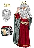 Gojoy shop-Disfraz de Rey Mago Melchor,Baltasar,Caspar para Niños Navidad Carnaval (Contiene:Corona,Barba，Túnica,Capa,Cinturón y Mochila de Cuerdas.) (Rey Mago Melchor, 3-4 años)