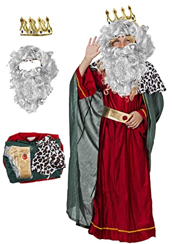 Gojoy shop-Disfraz de Rey Mago Melchor,Baltasar,Caspar para Niños Navidad Carnaval (Contiene:Corona,Barba，Túnica,Capa,Cinturón y Mochila de Cuerdas.) (Rey Mago Melchor, 5-6 años)