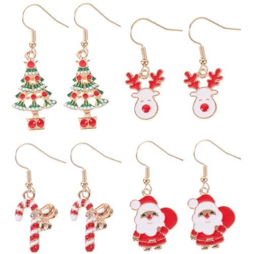 Boucles d'oreilles de fête légères anti-douleur en alliage 4 paires de Noël