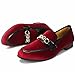 Men's Velvet Loafers, Mens Fashion Dress Shoes Classic Loafers for Wedding Party Dancing, Slip On Flats Smoking Slippers Penny Shoes for Men, Burgundy Dark Pink