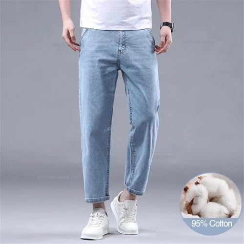 Men Summer 95% Straight Thin Jeans Stretch Soft Fabric Light Blue Denim Ankle-Length Pants2