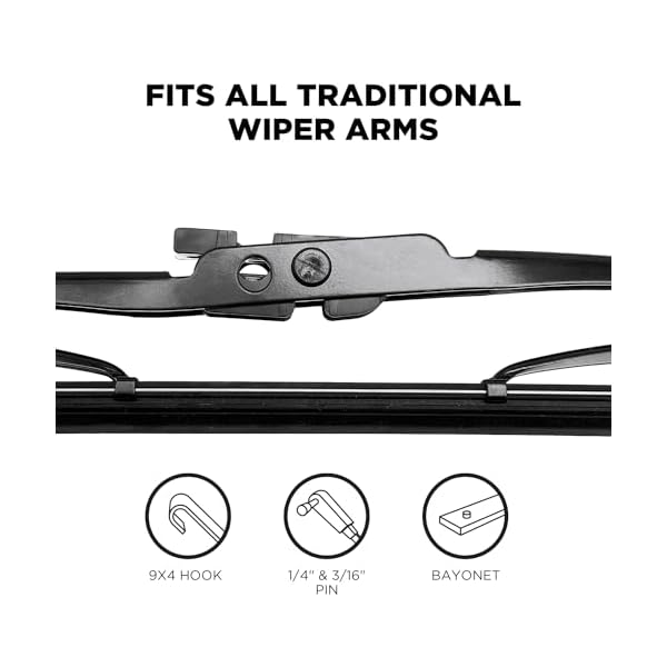 ClixWipers 2-Pack 16" + 16" Conventional Automotive Replacement Windshield Wiper Blade - All-Steel, Durable All-Weather, Easy Install for Hook + Pin Arms (Set of 2) - Image 6