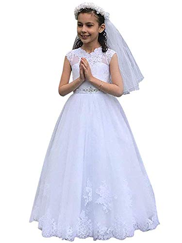 GZCYL White Holy Communion Dress for Girls 7-16 Princess Flower Girl Dress for Wedding