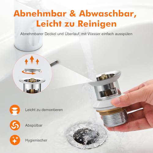 Ibergrif Ablaufgarnitur POP UP- Anti-Blocking, Auslaufsicher, Korrosionsbeständig, Abflussstopfen Einfache Montage, Keine Werkzeuge Nötig, für Waschbecken mit überlauf Ablaufventil, Messing
