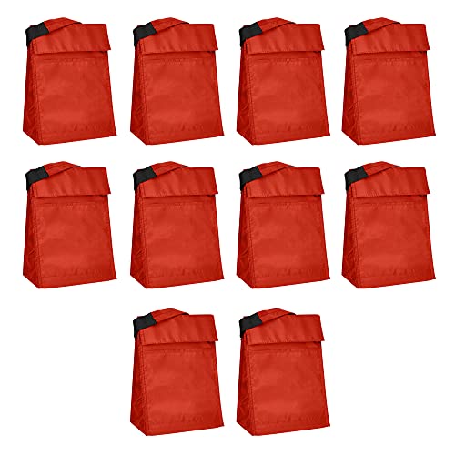Discount Promos 10 Hook And Loop Insulated Lunch Bags Set - Polyester, Durable, Vibrant, Reusable - Red #TOP4