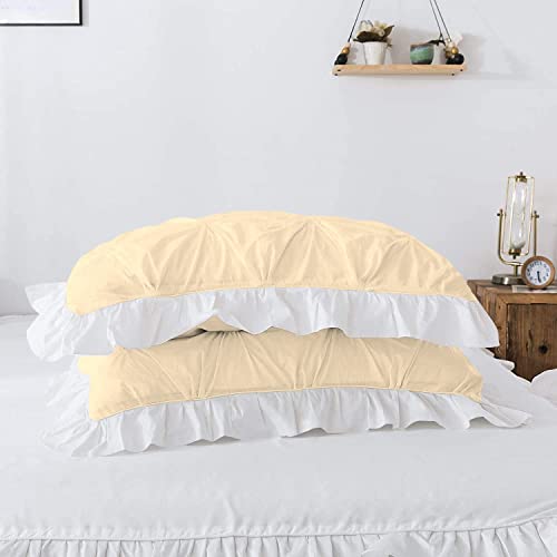 Image of 300 TC Pinch Ruffle 2 Tone Duvet /Razai /Blanket Cover with 2 Pillow Cover- 100% Cotton (Zipper Closure) Razai Cover 3 PC Set, Soft & Lightweight-Double Size White /Ivory