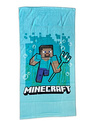 Toalla de playa Minecraft grande 70 x 140 cm 100% algodón modelo Steve Tridente. Toalla de piscina...