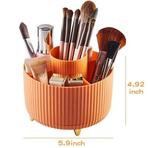 Image of fanado 360 Rotate Makeup Brush Holder Organizer, Makeup Organizers Countertop, Makeup organization and Skincare Storage for Vanity, Desktop, Bathroom (Orange)