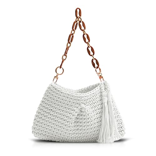 Shoulder Bag for Women, Hand-Woven Armpit Bag, Comfortable and Soft Handbag, Tote Bag Suitable for Vacation Travel Daily(White)