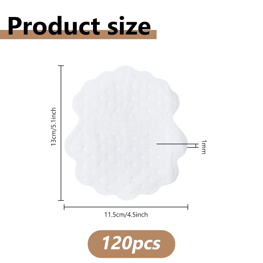 DICOSMETIC 120Pcs Underarm Sweat Pads Armpit Sweat Pads for Women and Men Disposable Dress Guards Comfortable Non Visible Unflavored, 130x115x1mm(Flower Shape)