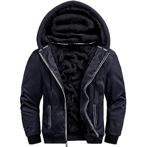 SCODI Hoodies for Men Heavyweight Fleece Sweatshirt - Full Zip Up Thick Sherpa Lined Bright black XL Cover