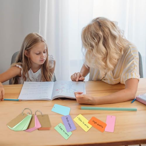 300 cartões de memória com anel 7 x 4 cm, cartões de índice com anéis, cartão de estudo com anel, ca