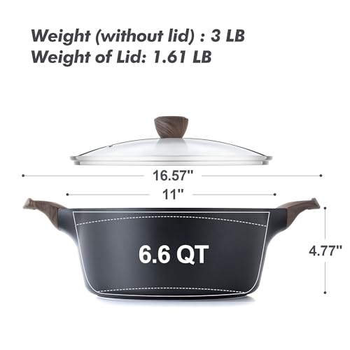 SENSARTE Nonstick Stock Pot with Lid, 2.6/4.5/6.6/8.5 QT Soup Pot Casserole Pot, Healthy Pasta Pot, Large Deep Cooking Pot, Big Sauce Pot Stew Pot, Induction Compatible, PFOA PFOS APEO Free, Black - Image 3