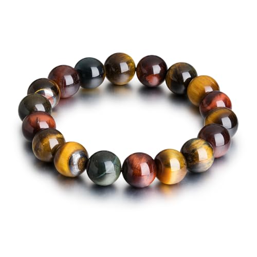 Tiger Eye Bracelets for Women Men, Triple Protection Chakra Beaded Bracelet, Relax Anxiety Healing Crystal Bracelet Jewelry for Balance, Natural Gemstones Bracelets Gifts for Women Birthday