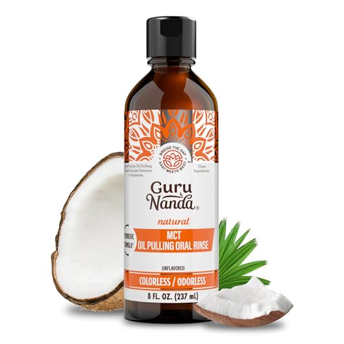 GuruNanda MCT Oil Pulling Mouthwash for Gentle & Natural Oral Care Pure Coconut Oil Extracts Unflavoured Odorless & Colorless Alcohol-Free 8 Oz