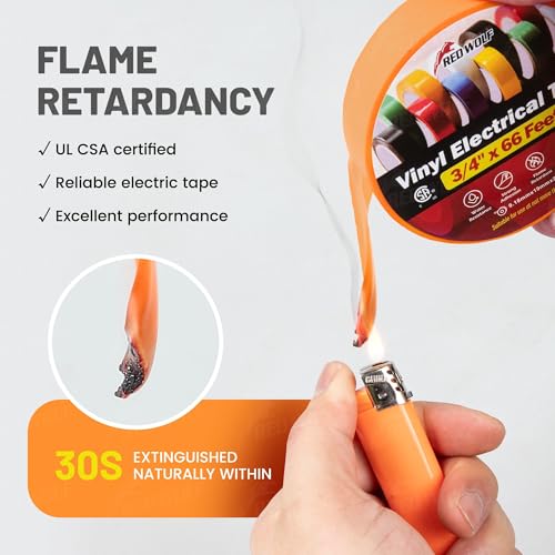 Image of RED WOLF 10 Pack Colored Electrical Tape 3 /4 Inch x 66 Ft Industrial Grade UL /CSA Listed 7 Mil Thick Flame Retardant High Temp Vinyl Electrical PVC Tape Electric Insulation Rated 600V