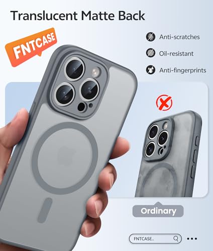 Image of FNTCASE for iPhone 15 Pro Case: [Compatible with Magsafe] Translucent Matte Cases with [Full Camera Protection] [Screen Protector] Military Grade Shockproof Protective Phone Cover - Gray