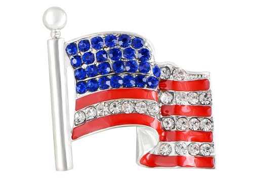 Image of Alilang American Flag USA Sparkly Crystal Rhinestone 4th of July Patriotic Pin Brooch