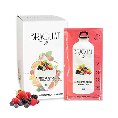 BRAGULAT | Zumo Concentrado B12 FRUTOS ROJOS | Bebidas y Refrescos Instantáneas en Polvo | Sin Azúcar y con Vitamina C y B12 | Agua con Sabor a Frutos Rojos | 15 Sobres Cover