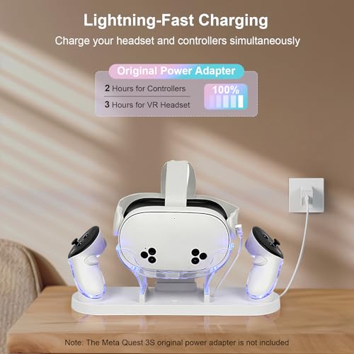 CBDYWVR Charging Dock Compatible with Meta Quest 3S/ 3 Accessories,Quest 3S Charging Dock with 2 Rechargeable Batteries & USB-C 2-3 Hour Fast Fill Headset and Controller by CBDYWVR - Image 3